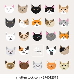 Cat collection.  It is a collection of fifteen cat faces. 