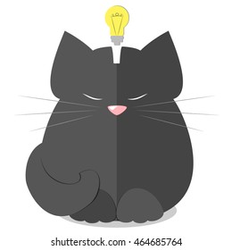 Cat collects and stores ideas , black , sleeping , sitting