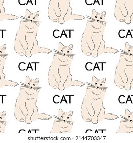 Katze. Farbnahtloses Muster. Doodle-Stil. Vektorgrafik.