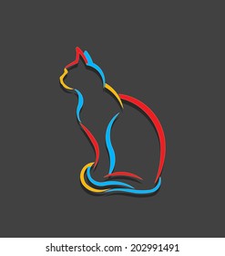 Cat color styled silhouette image. Concept of animal pet, veterinary, domesticated