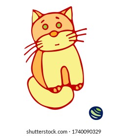 Cat Colored Doodle Sketch Isolated Object. Vector Illustration on White Background. Card For Print, Web, App, Game.
