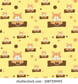 Cat Colorful Seamless Vector Pattern yellow background