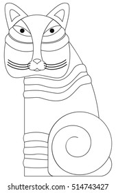 Cat for coloring, asian style, vector.