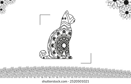 Cat coloring book for kids, adult coloring page for animal lovers