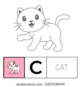 Cat coloring book page. For children's education.