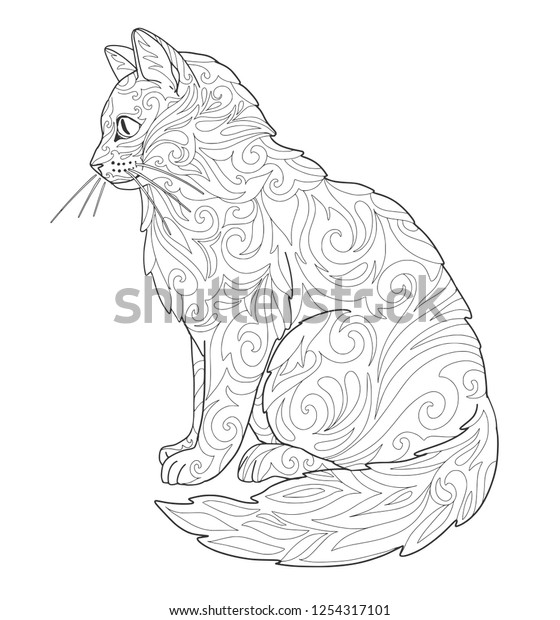 Cat Coloring Book Page Doodling Ornamental Stock Vector (Royalty Free ...