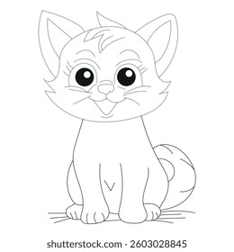 Cat Coloring Book And Pages For Kids Boys And Girls. The Super cute And Awesome cat coloring page Cat character vector Illustrations. Cat Line Art Little Kitten Hand Drawn Kawaii Kids Coloring Book.