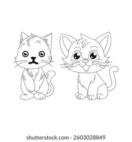 Cat Coloring Book And Pages For Kids Boys And Girls. The Super cute And Awesome cat coloring page Cat character vector Illustrations. Cat Line Art Little Kitten Hand Drawn Kawaii Kids Coloring Book.