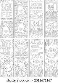 Cat coloring. Coloring bookmarks. Funny animal. Vector illustration. 