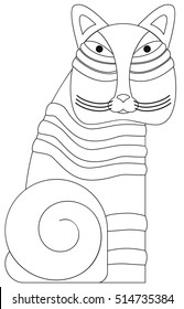 Cat for coloring, indinesian style, vector.