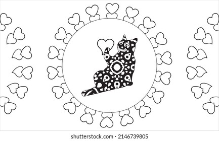 Cat Coloring Page. Adult Coloring Book idea. Antistress freehand sketch drawing with doodle and zentangle elements.
