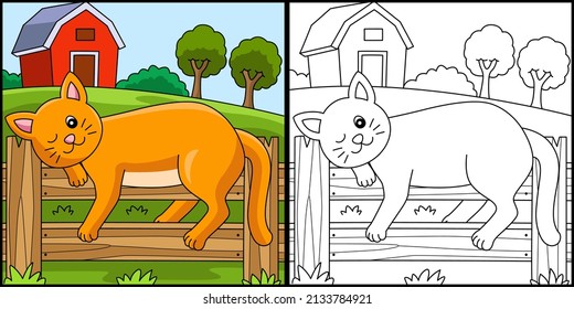 Cat Coloring Page Colored Illustration