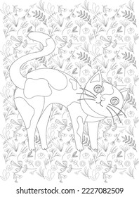 Cat Coloring Page, Cute Cat Coloring Page for Coloring Book, Coloring Books, Cat Vector
