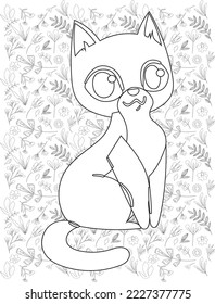Cat Coloring Page, Cute Cat Coloring Page for Coloring Book, Coloring Books, Cat Vector
