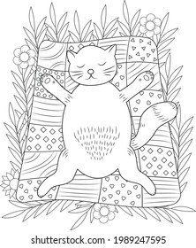 Cat coloring page. Cute kitten. Colouring animal. Vector illustration. 