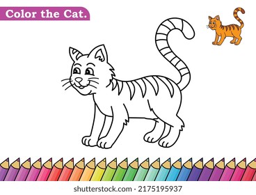 Cat coloring page. isolated coloring book. color pages for kids. Cat isolated.