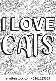 Cat coloring page. Coloring quote. Vector illustration.