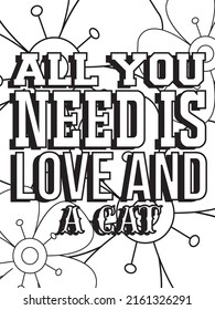 Cat coloring page. Coloring quote. Vector illustration.