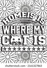 Cat coloring page. Coloring quote. Vector illustration.