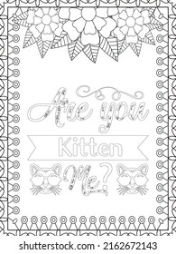 Cat coloring page. Coloring quote. Vector illustration.