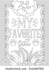 Cat coloring page. Coloring quote. Vector illustration.