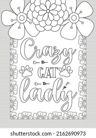 Cat coloring page. Coloring quote. Vector illustration.