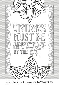 Cat coloring page. Coloring quote. Vector illustration.