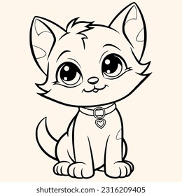 Cat coloring page for children.Сartoon style hand drawing vector illustration in black outline on a white