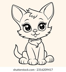 Cat coloring page for children.Сartoon style hand drawing vector illustration in black outline on a white