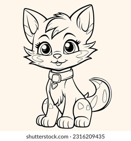 Cat coloring page for children.Сartoon style hand drawing vector illustration in black outline on a white