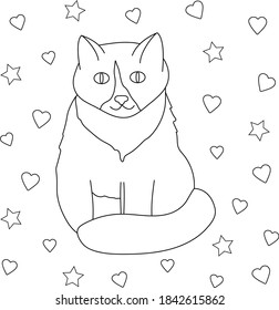 Cat. Coloring page. Vector background.