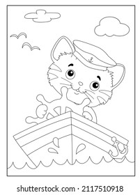 Cat coloring pages with beautiful background for kids