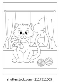 Cat coloring pages with beautiful background for kids