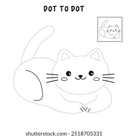 Cat coloring pages for kids. Trace and color cute cat. Coloring page animal outline of cute cat tracing worksheet vector. Kindergarten and preschool activity. Kids worksheet printable.