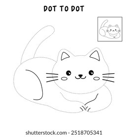 Cat coloring pages for kids. Trace and color cute cat. Coloring page animal outline of cute cat tracing worksheet vector. Kindergarten and preschool activity. Kids worksheet printable.