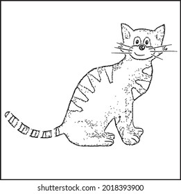 Cat Coloring Pages. Outline of Cartoon Fluffy Cat, Striped Cat, kitten. Pets. Coloring Book for Kids