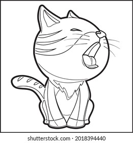 Cat Coloring Pages. Outline of Cartoon Fluffy Cat, Striped Cat, kitten. Pets. Coloring Book for Kids