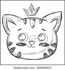 Cat Coloring Pages. Outline of Cartoon Fluffy Cat, Striped Cat, kitten. Pets. Coloring Book for Kids