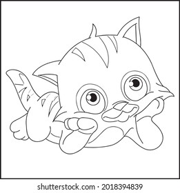 Cat Coloring Pages. Outline of Cartoon Fluffy Cat, Striped Cat, kitten. Pets. Coloring Book for Kids