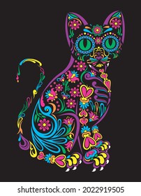 cat colors dia de los muertos