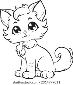 A cat , colouring book for kids, vector illustration
