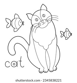 A Cat, colouring book for kids, vector illustration, Animals