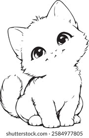 A cat , colouring book for kids, vector illustration, Kids Coloring Pages, Cute Cat Coloring Pages, Cat Character Vector Illustration.