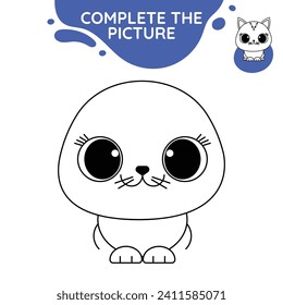 cat complete the picture incomplate line drawing activity cute outline illustration suitable for coloring books page for children black white educational printable preschool