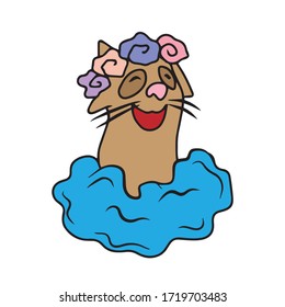 The cat is completely confused.Vector children's design for greeting cards, banners.