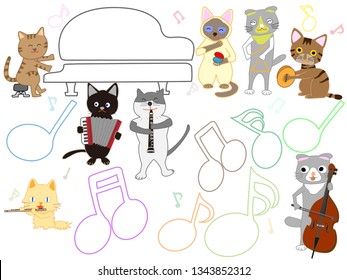 Cat concert illustration. Cats playing musical instruments.
