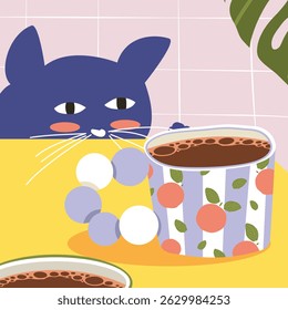 Katze denkt über eine Tasse Kaffee Poster Design