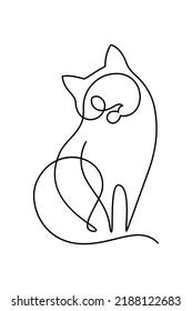 Cat in continuous line art drawing style. Cartoon cat black linear design isolated on white background. Vector illustration