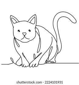 Cat in continuous line art drawing. Cartoon cat Continuous line drawing design isolated on white background. Vector illustration