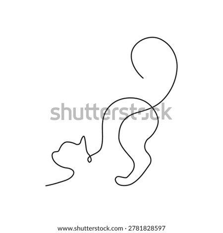 Cat continuous line art vector illustration isolated on white background. Elegant minimalist one line drawing featuring a stylish feline outline design, perfect for logo branding, pet shops, veterinary clinics, wall art, fashion prints, tattoo designs, greeting cards, and modern creative projects. Editable vector with clean and artistic aesthetic.
